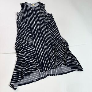 Joseph Ribkoff Dress Womens 14 Striped Elegant Sleeveless Pockets Flowy Black
